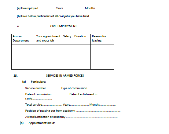 Bio Data Form in Initial Interview of ISSB