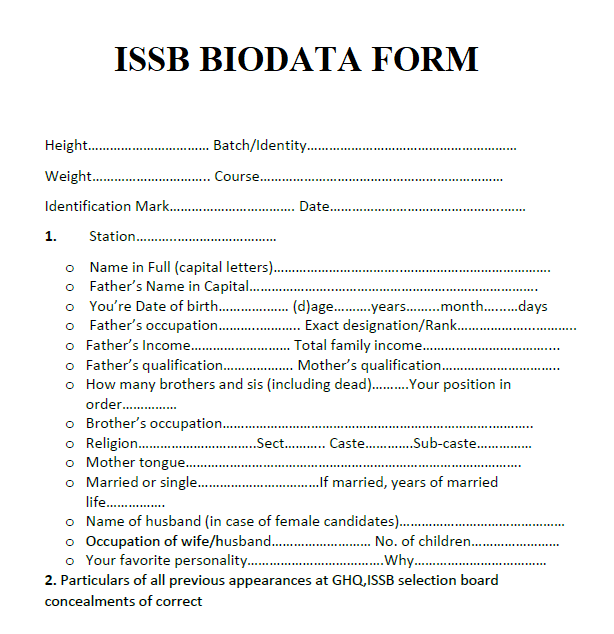ISSB-BIO-DATA-FORM Sample